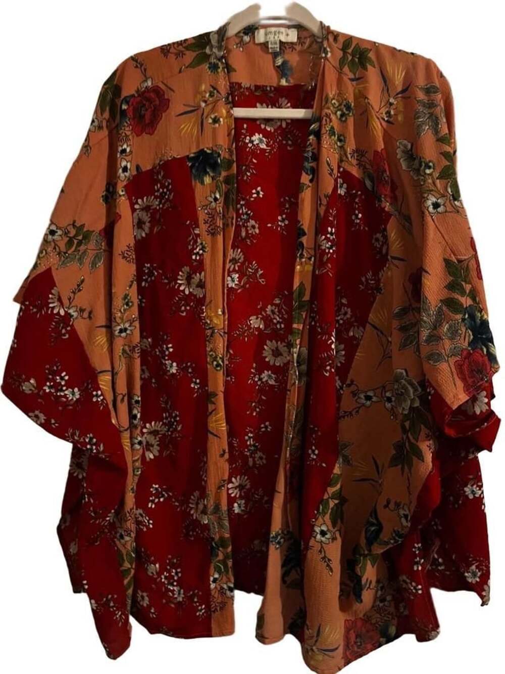 Umgee Floral Open Front Kimono Size XL/1X Red Orange Boho